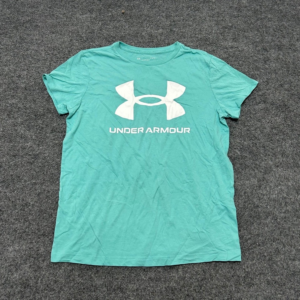 Under Armour T-Shirt Womens Large Teal Loose Fit Short Sleeve Graphic Logo Tee